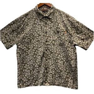 OOBE Outdoor Clothing Hawaiian Shirt Mens Size L Green Button Up Floral Tribal